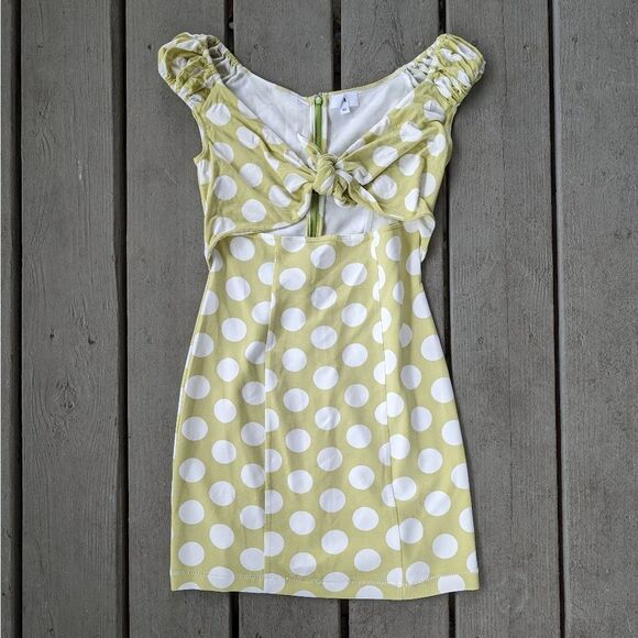 Revolve LPA Green White Cinzia Festive Polka Dot Cut Out Mini Dress Size XS - Picture 3 of 7